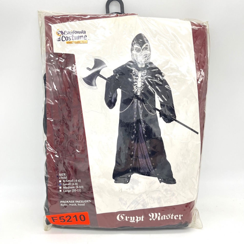 California Costume Crypt Master Child Small 6-8 Black Robe Mask Hood READ